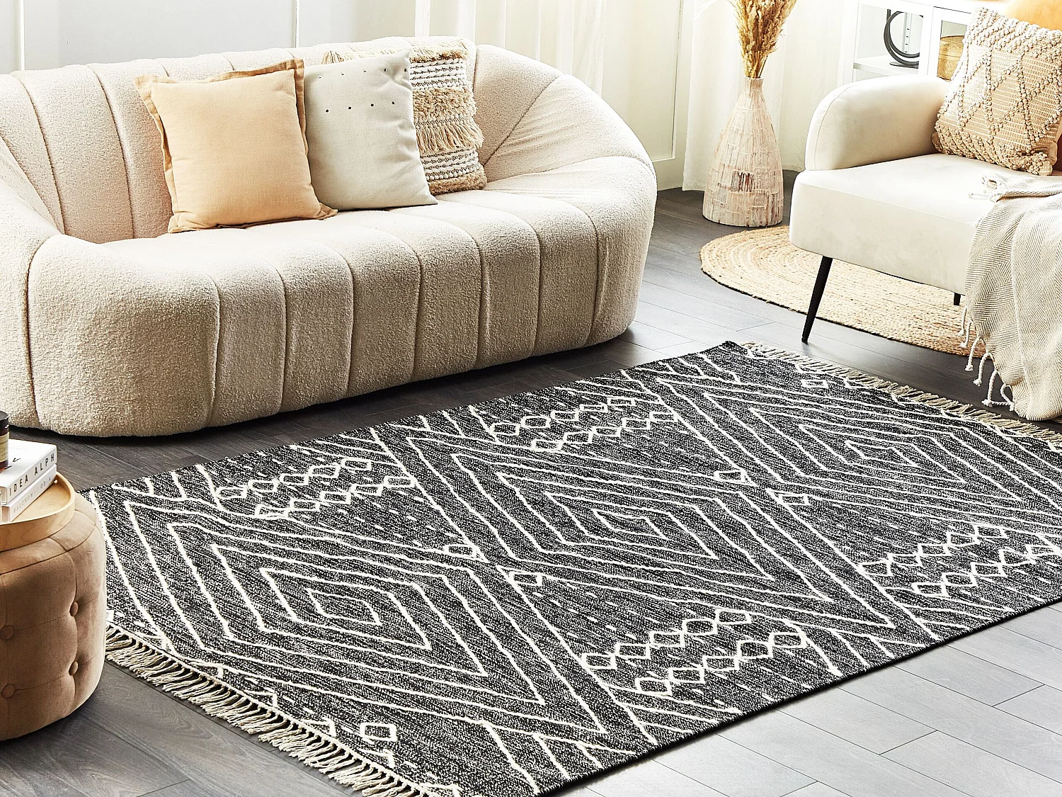Tapis en coton 140 x 200 cm noir et blanc KHENIFRA
