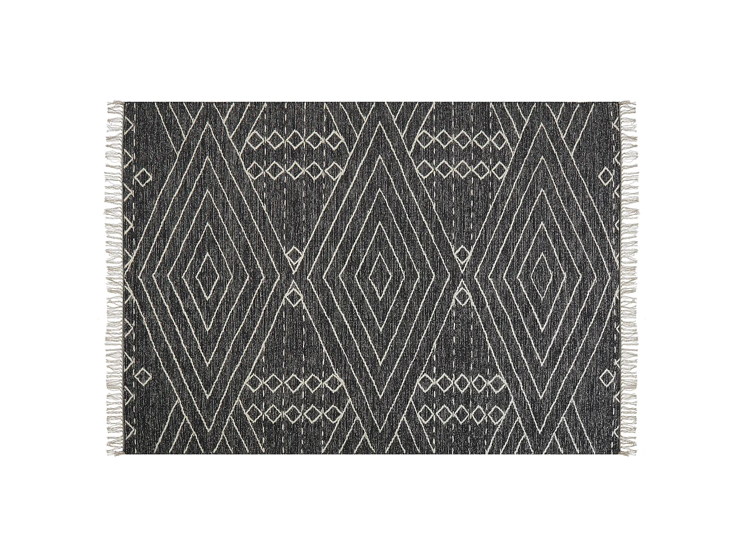 Teppich Baumwolle schwarz / weiss 140 x 200 cm geometrisches Muster Kurzflor KHENIFRA