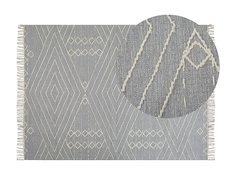 Teppich Baumwolle grau mit geometrischem Muster rechteckig 140 x 200 cm Khenifra