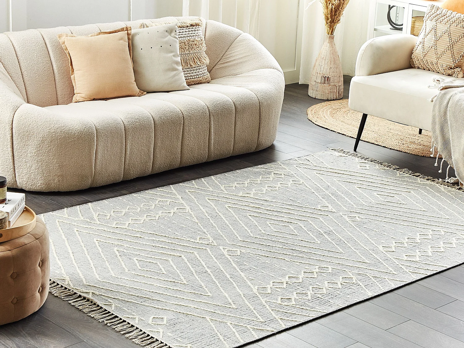 Tapis en coton 140 x 200 cm gris et blanc KHENIFRA