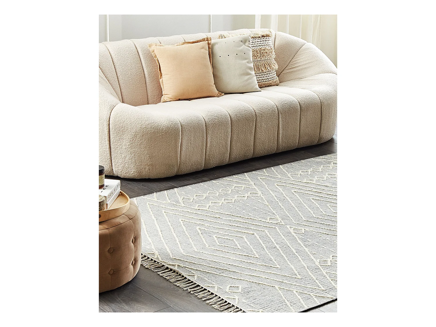 Teppich Baumwolle grau mit geometrischem Muster rechteckig 160 x 230 cm Khenifra