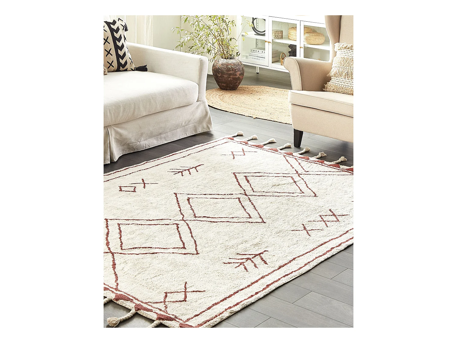 Vloerkleed katoen wit/rood 160 x 230 cm KENITRA