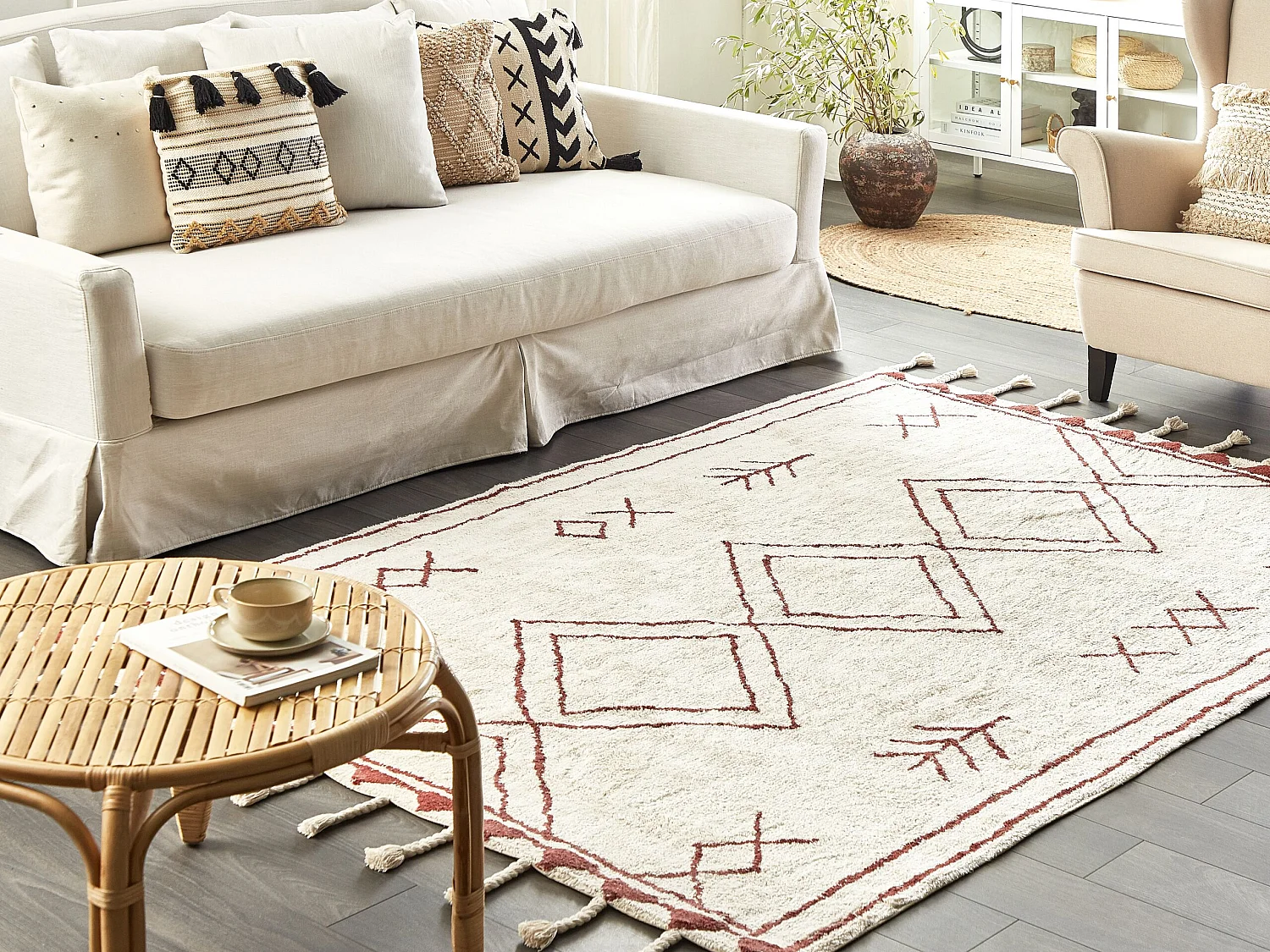Tapis en coton blanc et rouge 160 x 230 cm KENITRA