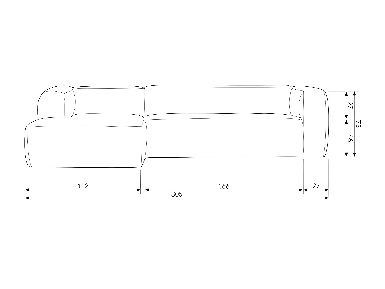 BEAN - Canapé d'angle gauche 5 places en tissu gris tendance