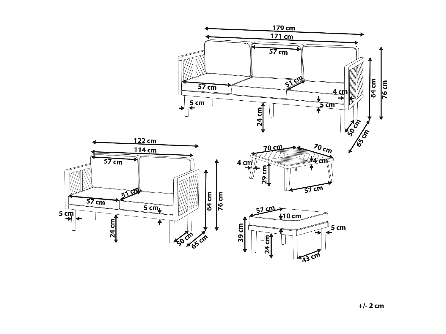 Set salotto da giardino con tavolo e pouf 5 posti BARATTI Legno d'acacia Marrone