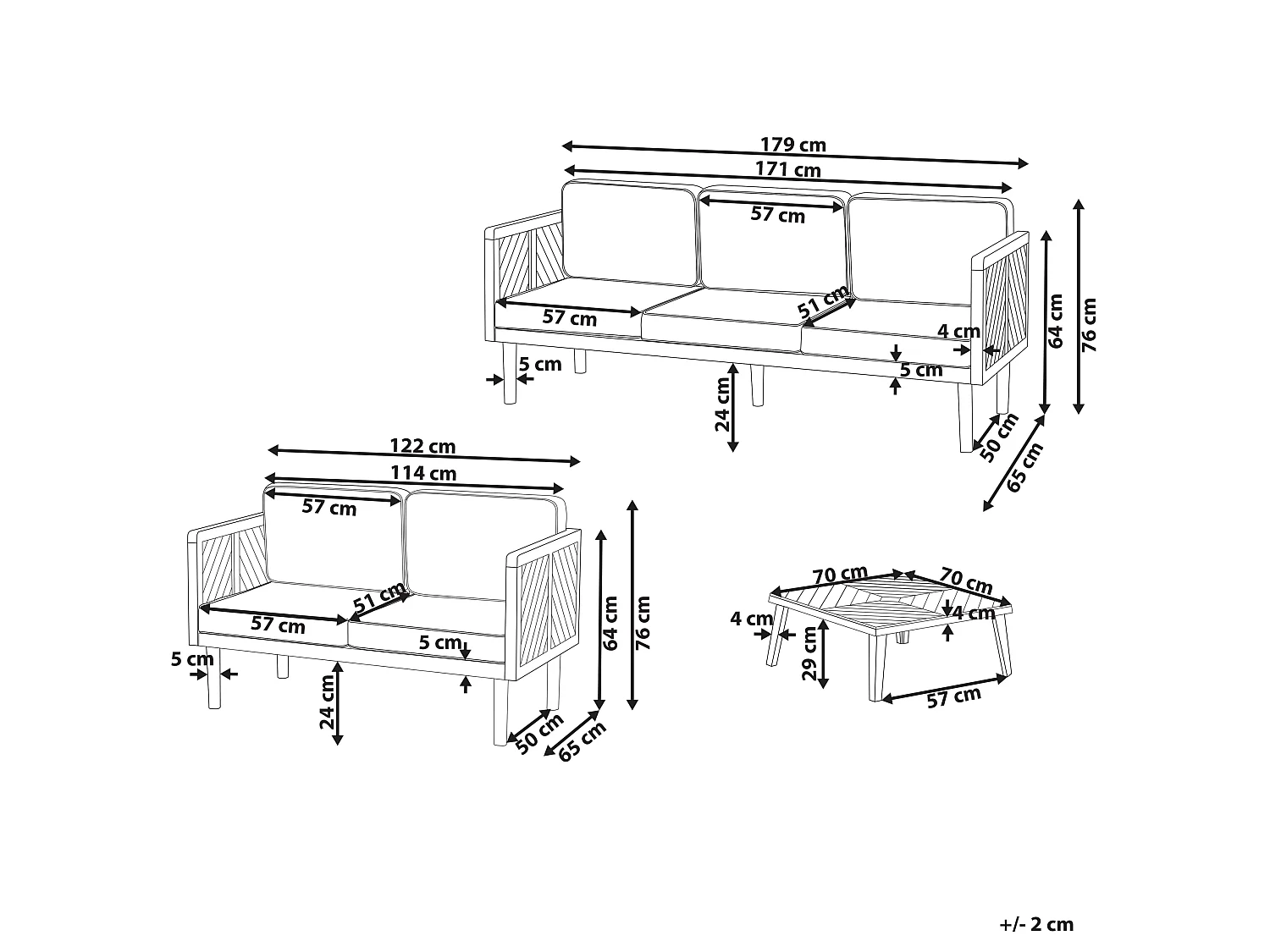Loungeset met tafel 5-zitter BARATTI Acaciahout Bruin