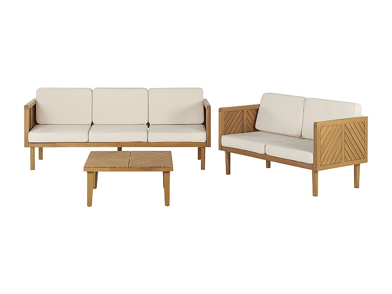 Lounge Set 3-teilig Akazienholz hellbraun mit Auflagen beige Rustikal Baratti
