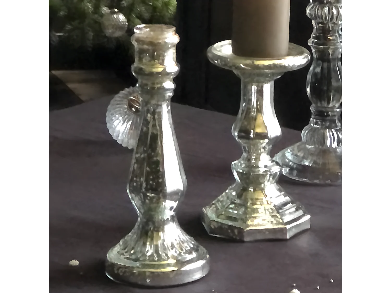 Bougeoir en verre mercurisé