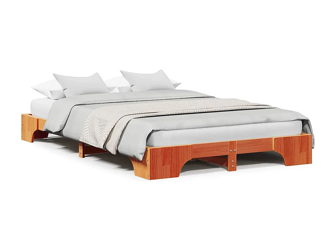 Lit double | Lit adulte | Cadre de lit Marron Ciré 140x190 cm en Pin Massif
