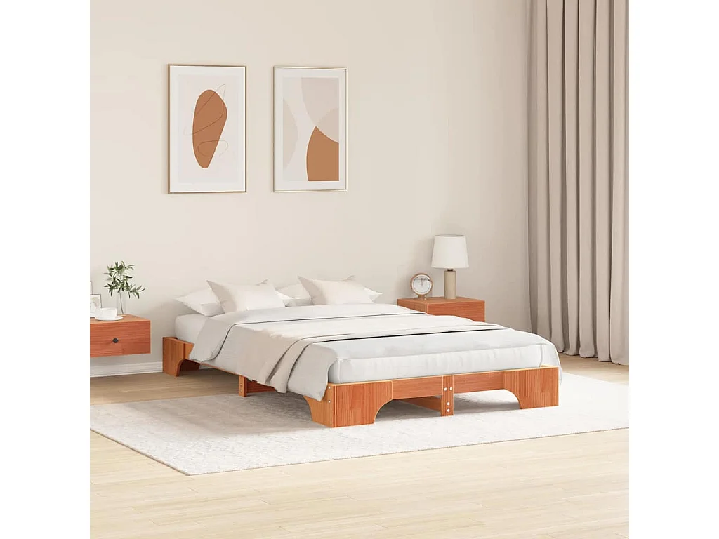 Lit double | Lit adulte | Cadre de lit Marron Ciré 140x190 cm en Pin Massif