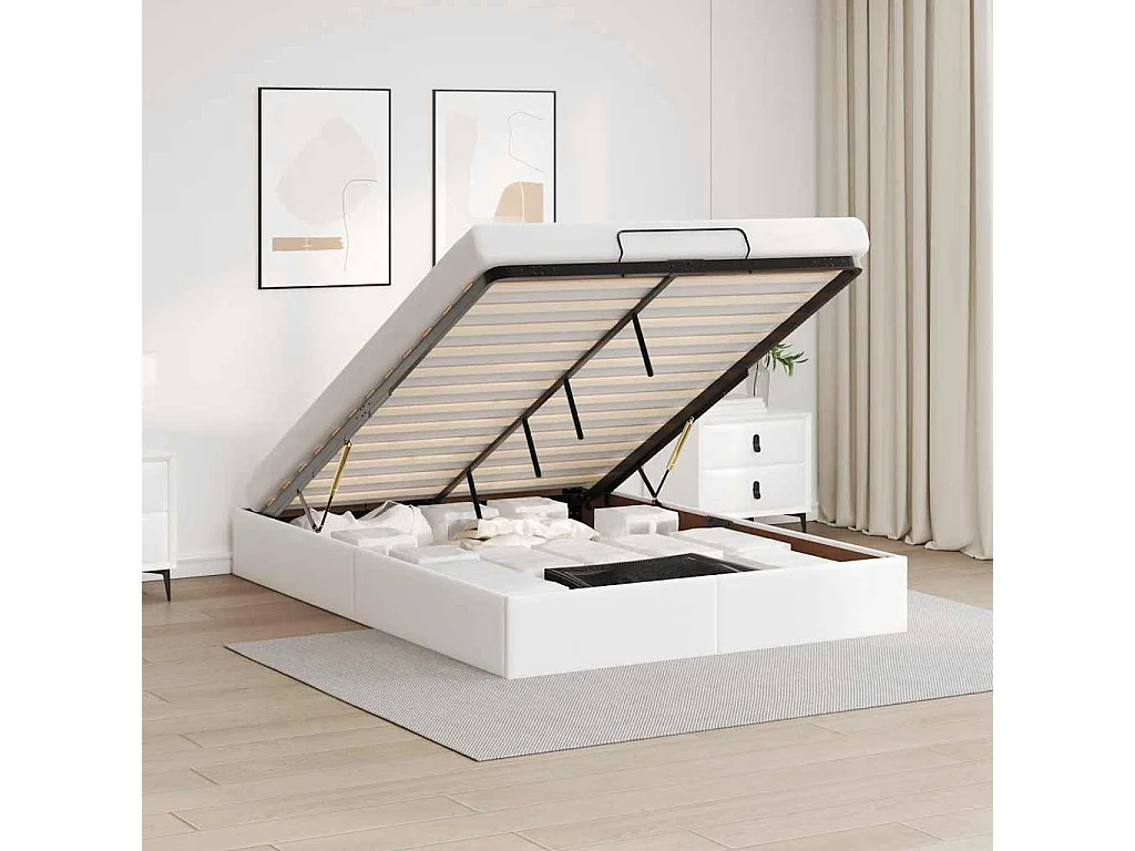 Lit double | Lit adulte | Cadre de lit ottoman blanc 140x200 cm similicuir