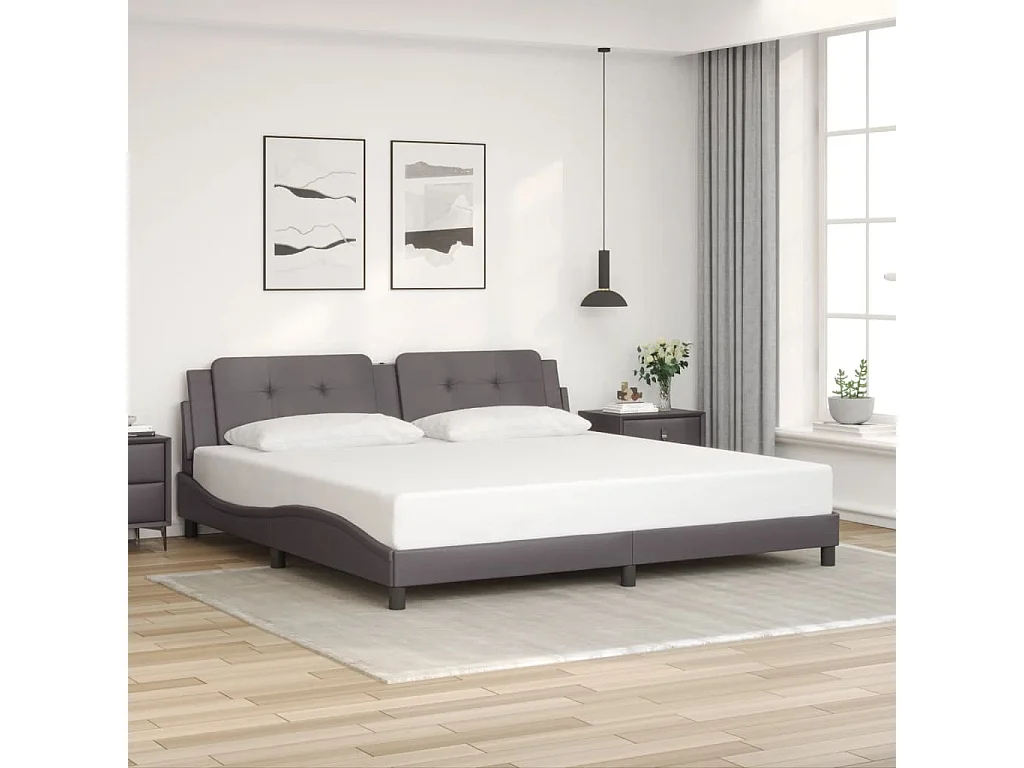 Lit double | Lit adulte | Cadre de lit gris 200x200 cm similicuir