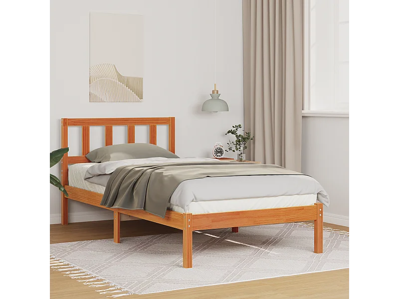 Lit simple | Lit adulte, enfant | Cadre de lit Marron cire 75x190 cm Bois massif en pin
