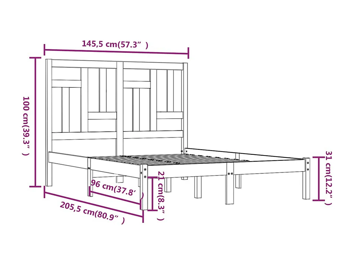 Lit double | Lit adulte | Cadre de lit 140x200 cm bois massif de pin