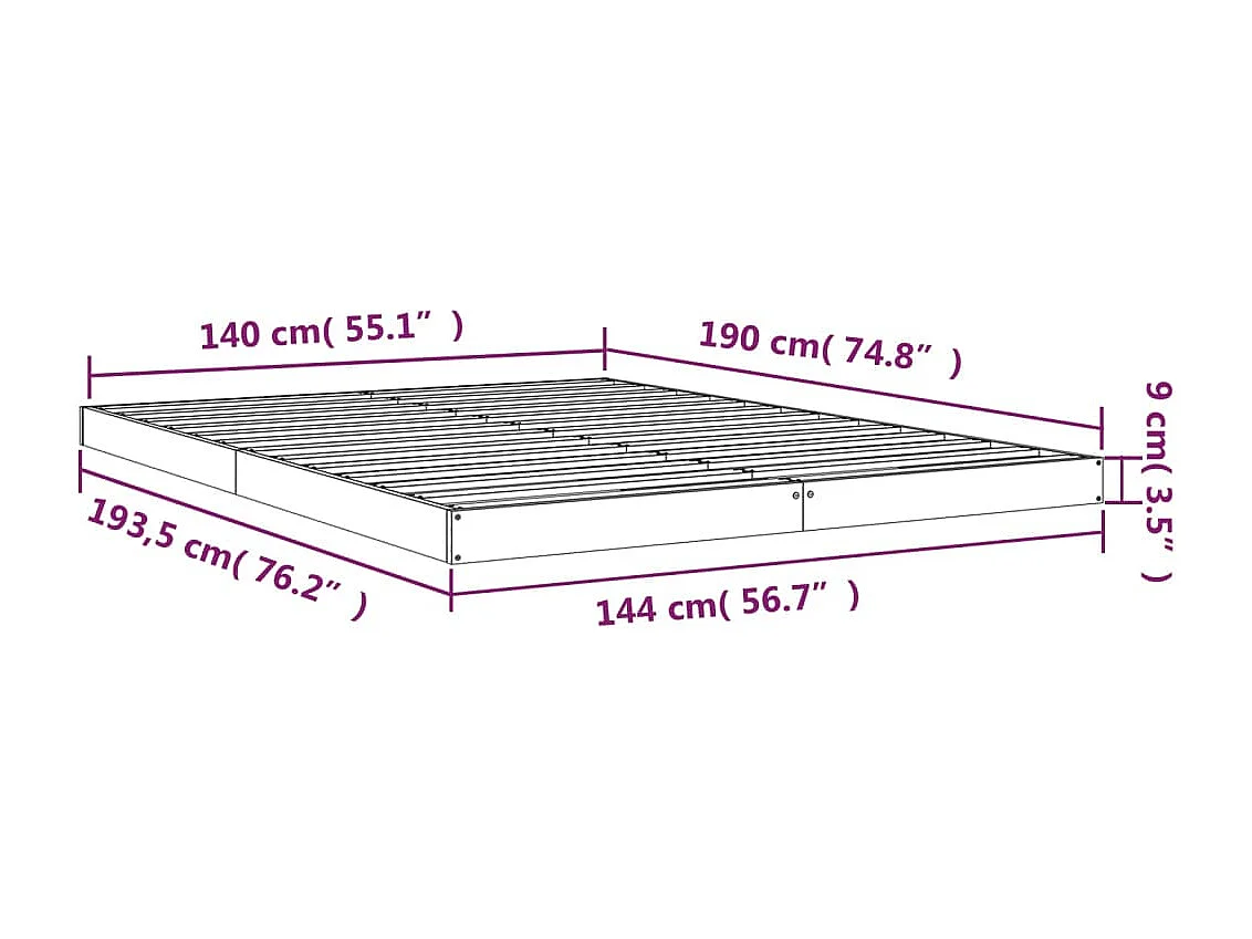 Lit double | Lit adulte | Cadre de lit blanc 140x190 cm bois de pin massif