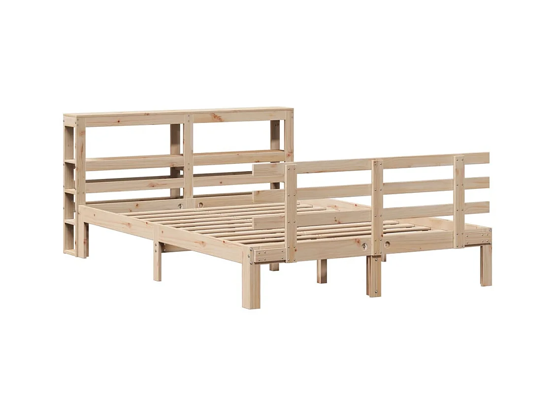 Letto per adulti | Letto matrimoniale | Giroletto con Testiera 160x200 cm in Legno Massello di Pino