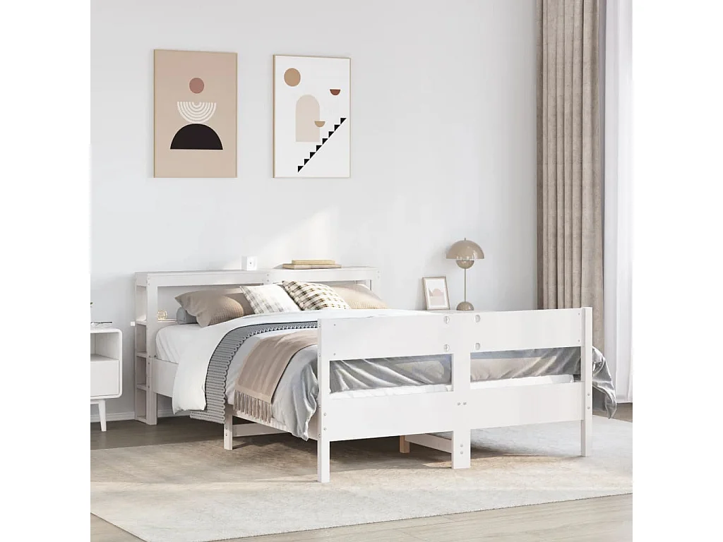 Lit simple | Lit adulte, enfant | Cadre de lit blanc 120x190 cm bois de pin massif