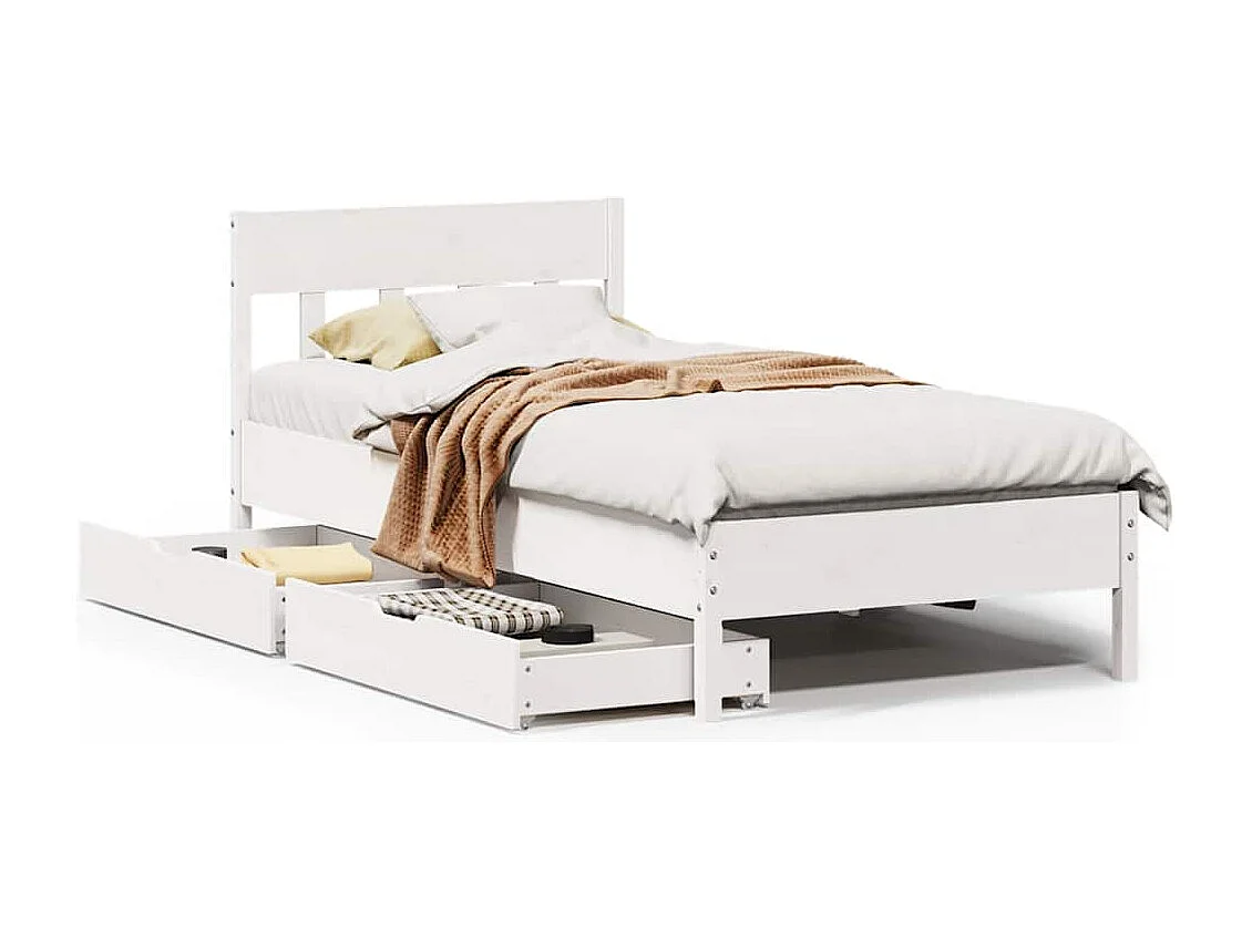 Lit simple | Lit adulte, enfant | Cadre de lit blanc 90x200 cm bois de pin massif