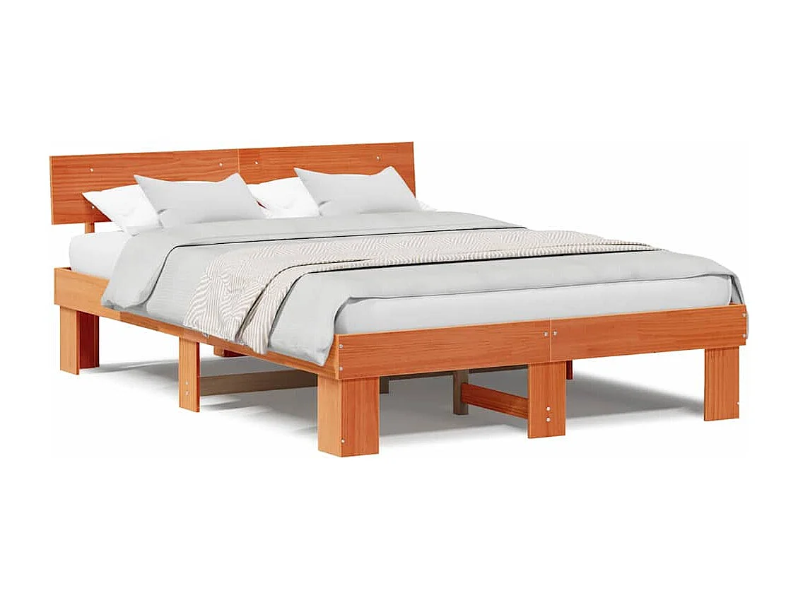 Lit double | Lit adulte | Cadre de lit Marron cire 140x200 cm Bois massif en pin