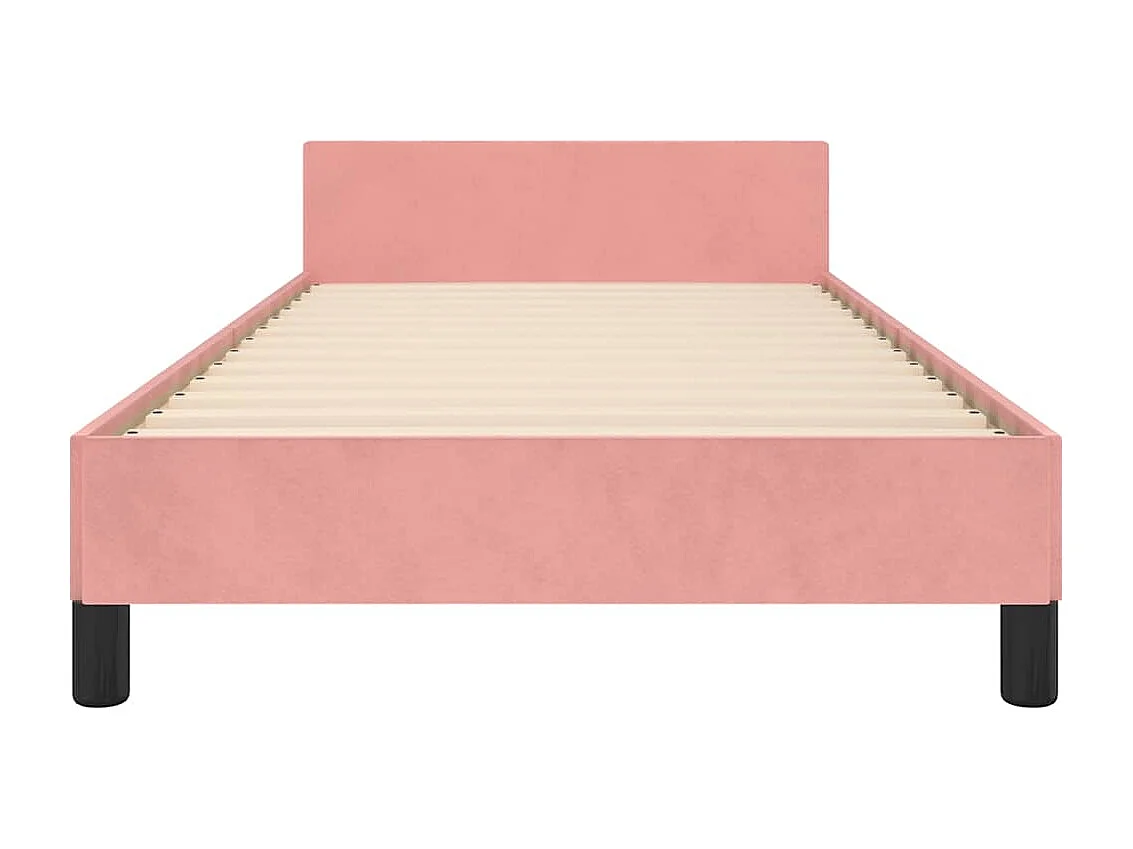 Lit simple | Lit adulte, enfant | Cadre de lit et tête de lit rose 90x190 cm velours