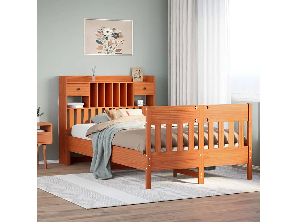 Lit double | Lit adulte | Cadre de lit cire marron 135x190cm bois pin massif