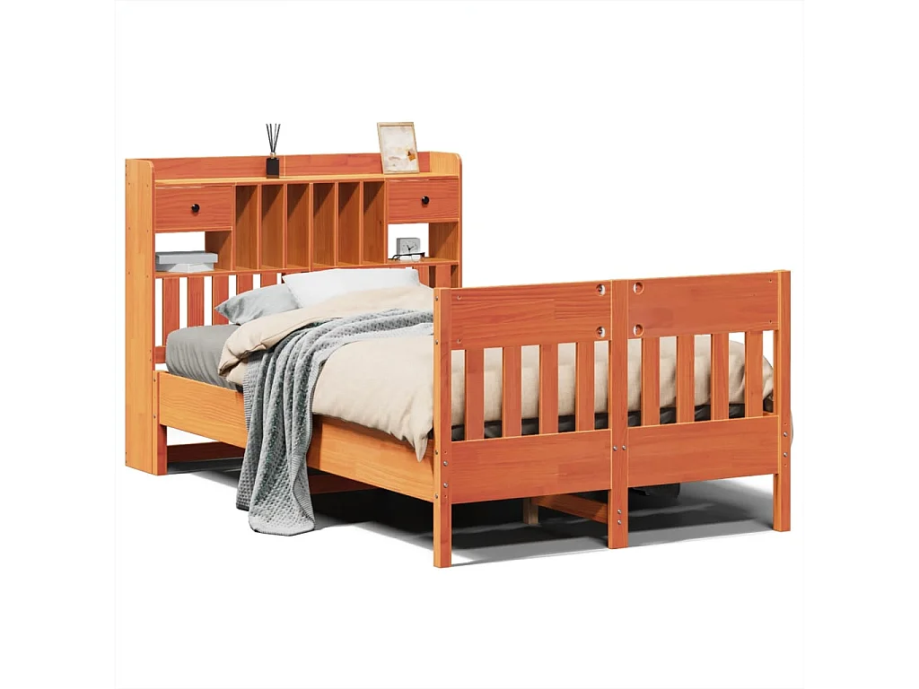 Lit double | Lit adulte | Cadre de lit cire marron 135x190cm bois pin massif