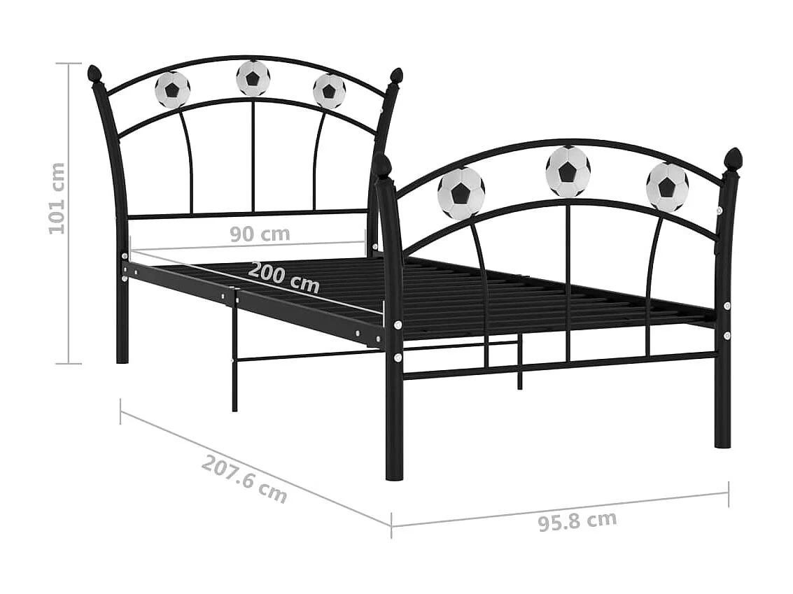 Lit simple | Lit adulte, enfant | Cadre de lit noir métal 90x200 cm