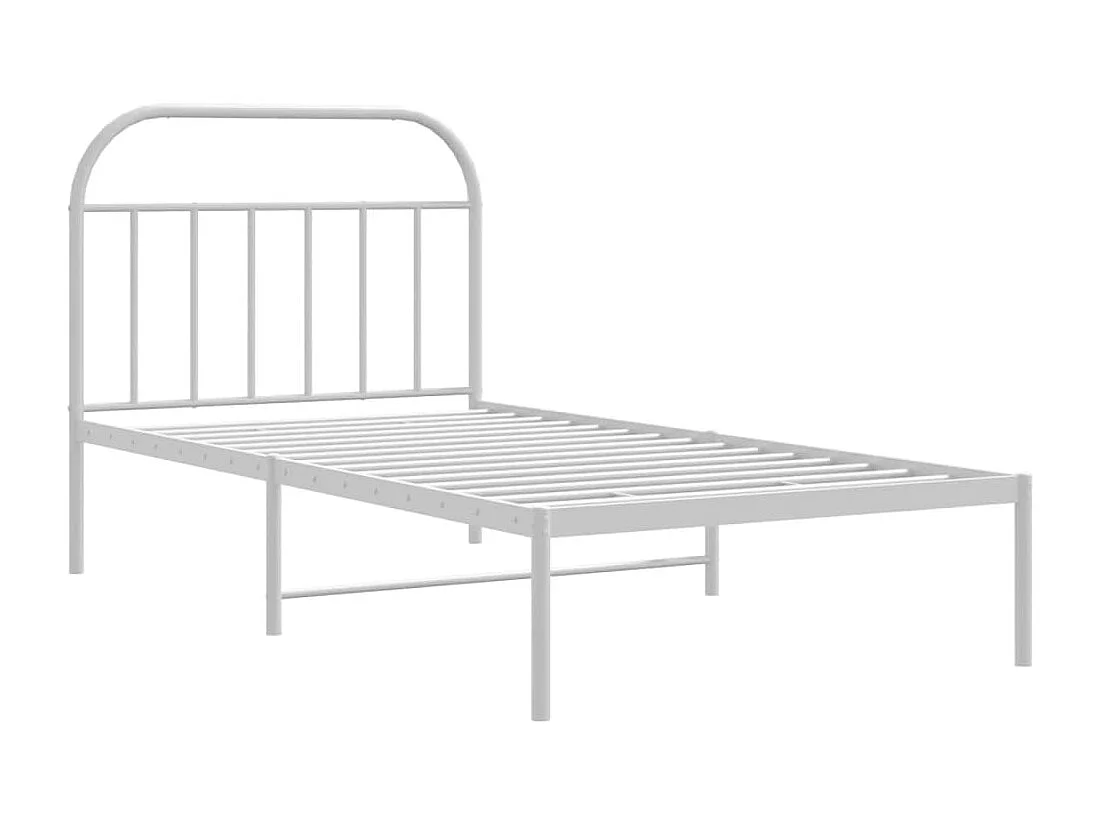 Lit simple | Lit adulte, enfant | Cadre de lit métal et tête de lit blanc 107x203 cm