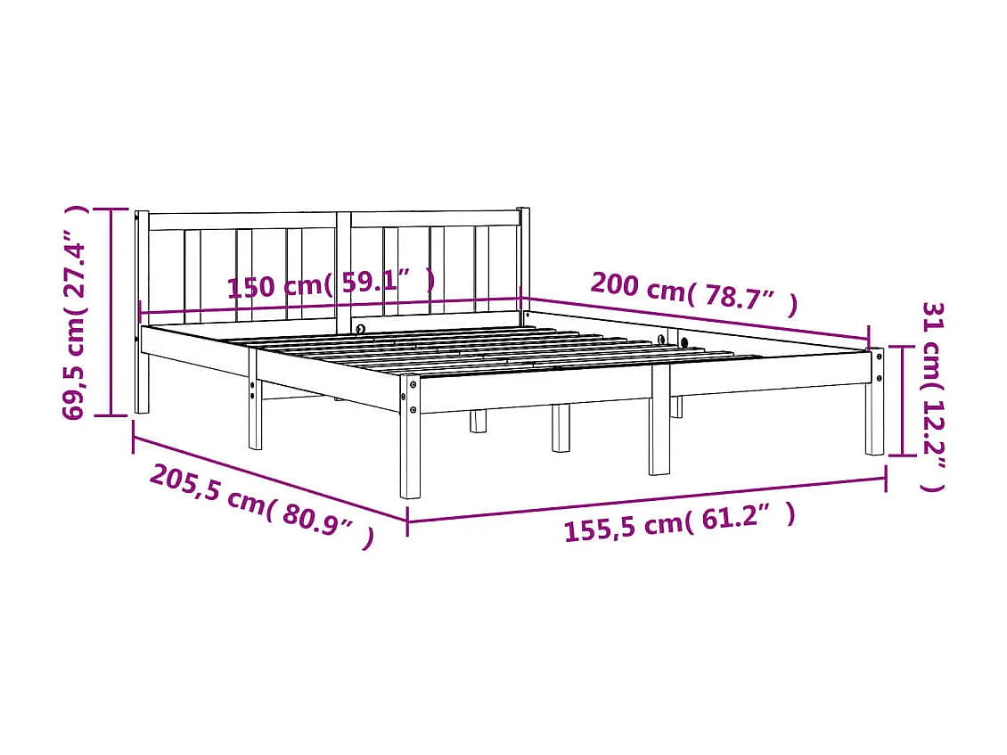 Lit double | Lit adulte | Cadre de lit cire marron 150x200cm bois pin massif