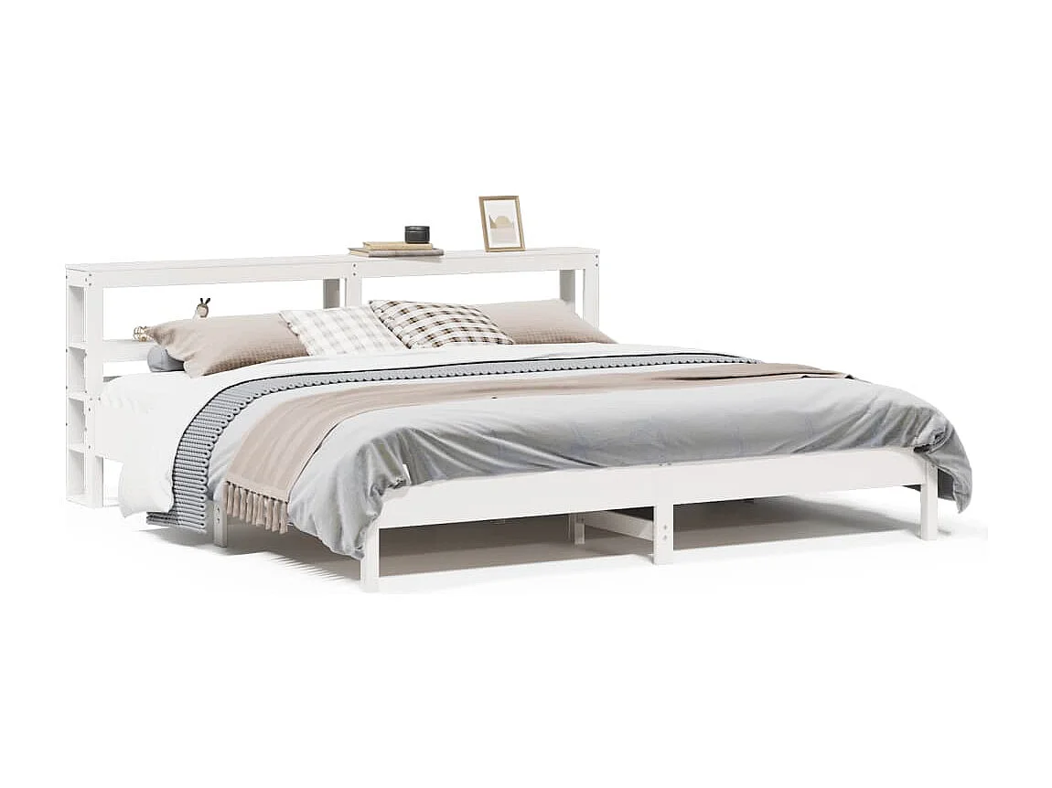 Lit double | Lit adulte | Cadre de lit blanc 200x200 cm bois massif de pin