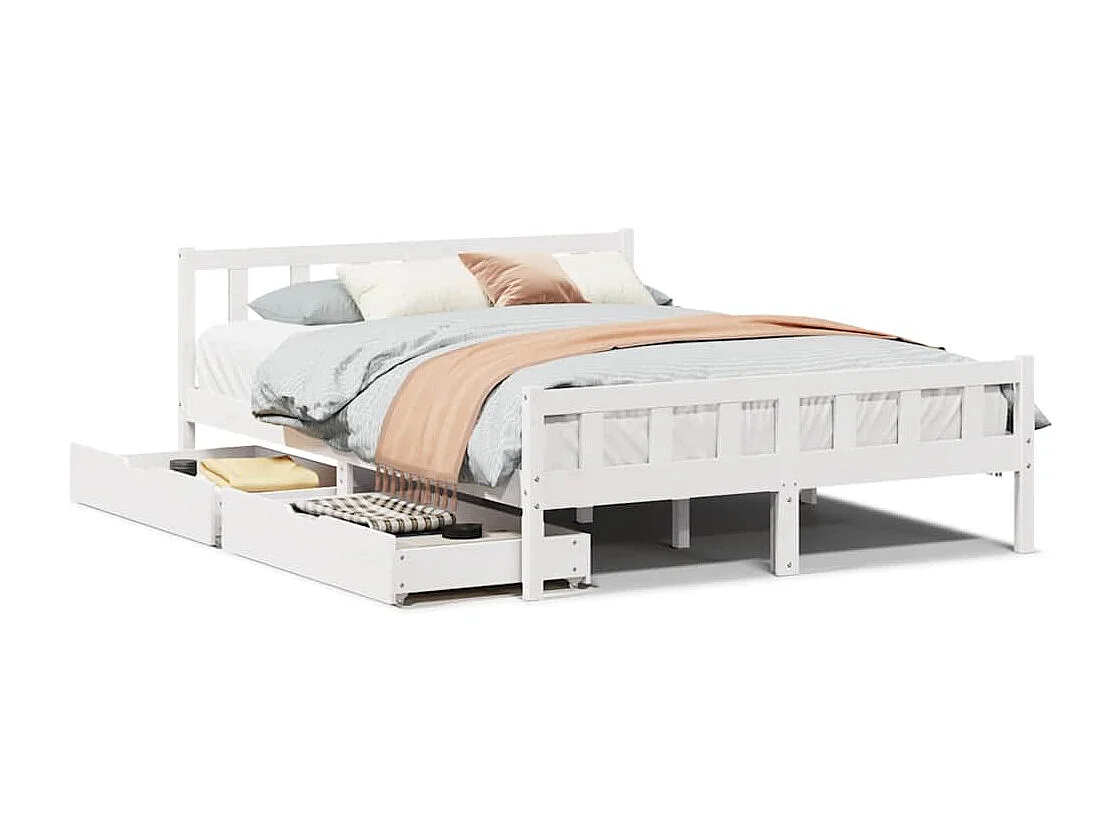 Lit double | Lit adulte | Cadre de lit blanc 150x200 cm bois de pin massif