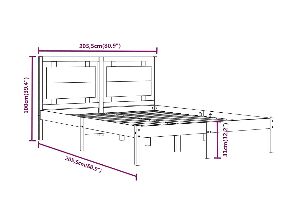 Lit double | Lit adulte | Cadre de lit noir 200x200 cm bois massif