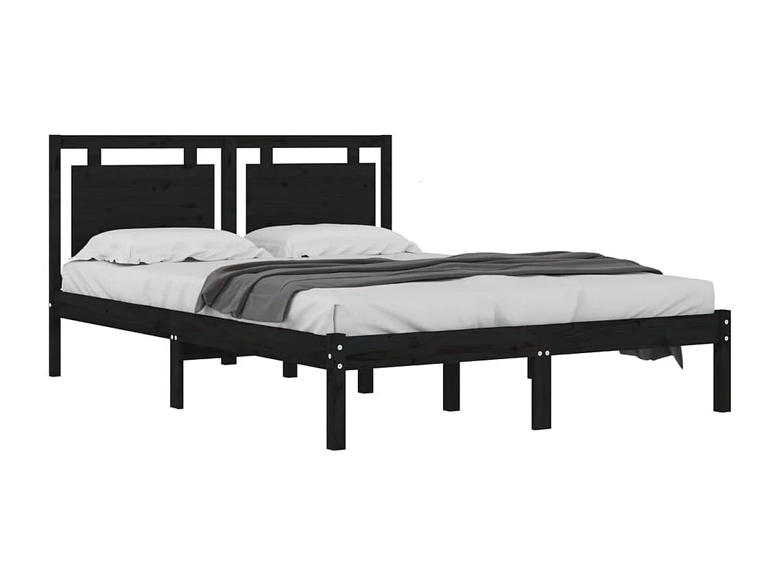 Lit double | Lit adulte | Cadre de lit noir 200x200 cm bois massif