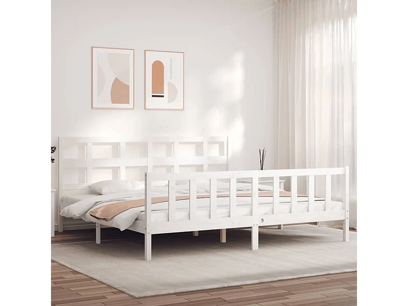 Lit double | Lit adulte | Cadre de lit blanc 200x200 cm bois massif de pin