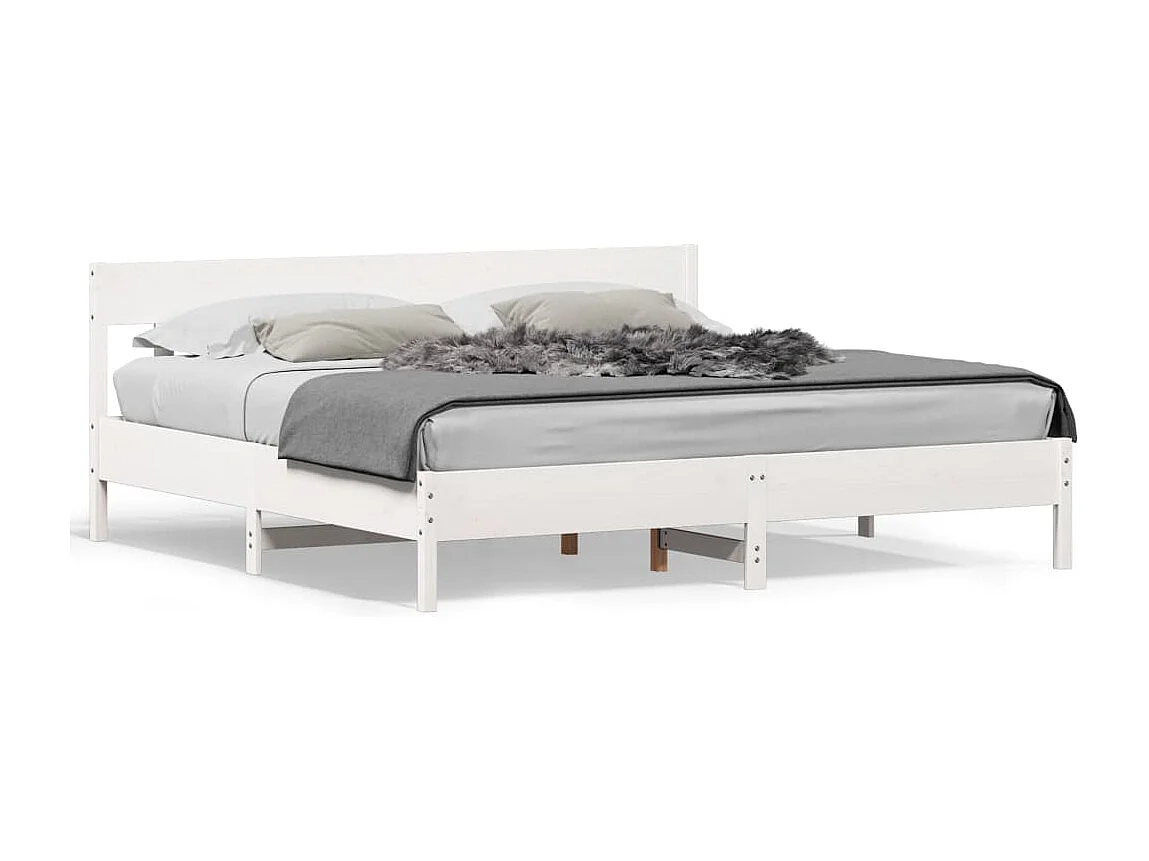 Lit double | Lit adulte | Cadre de lit blanc 200x200 cm bois massif de pin