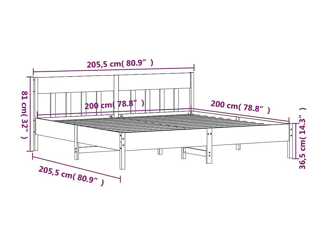 Lit double | Lit adulte | Cadre de lit blanc 200x200 cm bois massif de pin
