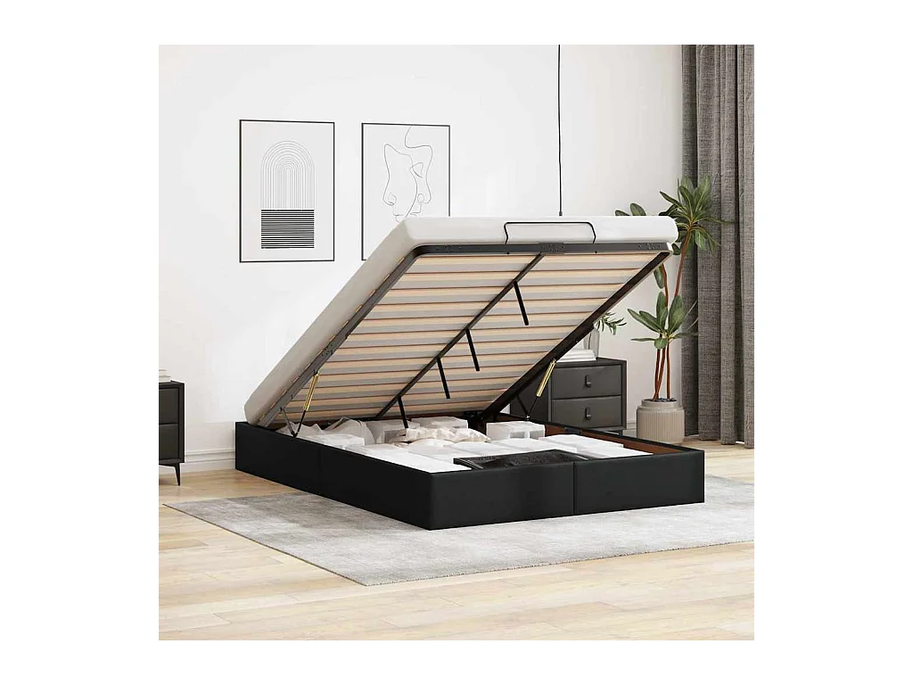 Lit double | Lit adulte | Cadre de lit ottoman noir 140x190 cm similicuir