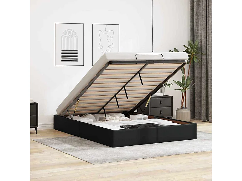 Lit double | Lit adulte | Cadre de lit ottoman noir 140x190 cm similicuir