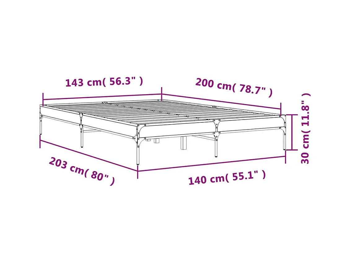 Lit double | Lit adulte | Cadre de lit chêne fumé 140x200 cm