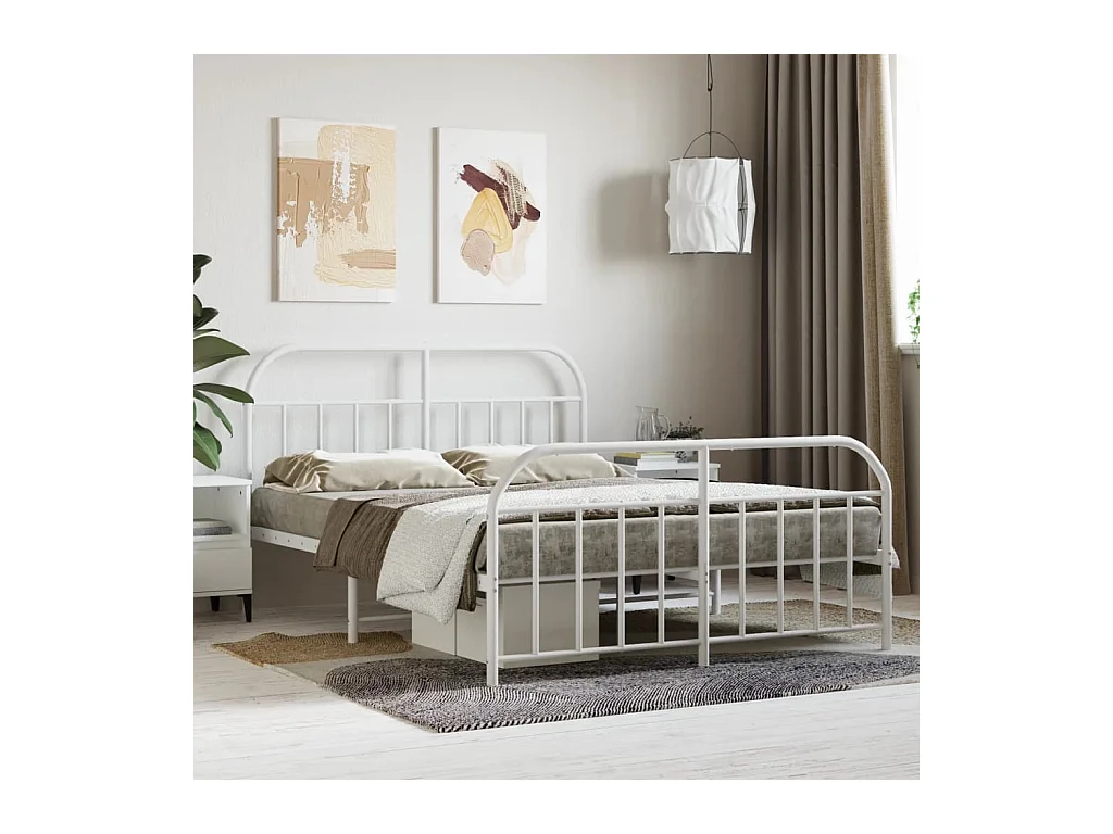 Lit double | Lit adulte | Cadre de lit métal et pied de lit blanc 140x200 cm