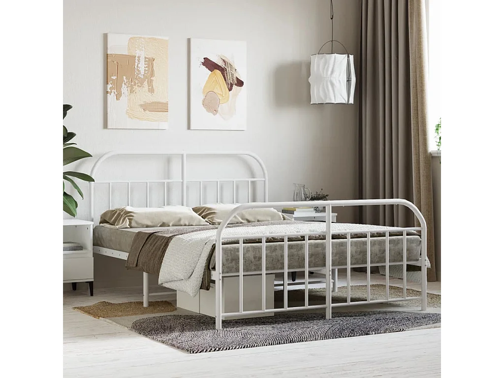 Lit double | Lit adulte | Cadre de lit métal et pied de lit blanc 140x200 cm