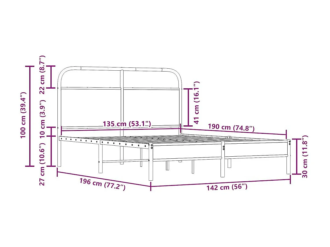 Lit double | Lit adulte | Cadre de lit 135x190 cm chêne fumé bois ingénierie