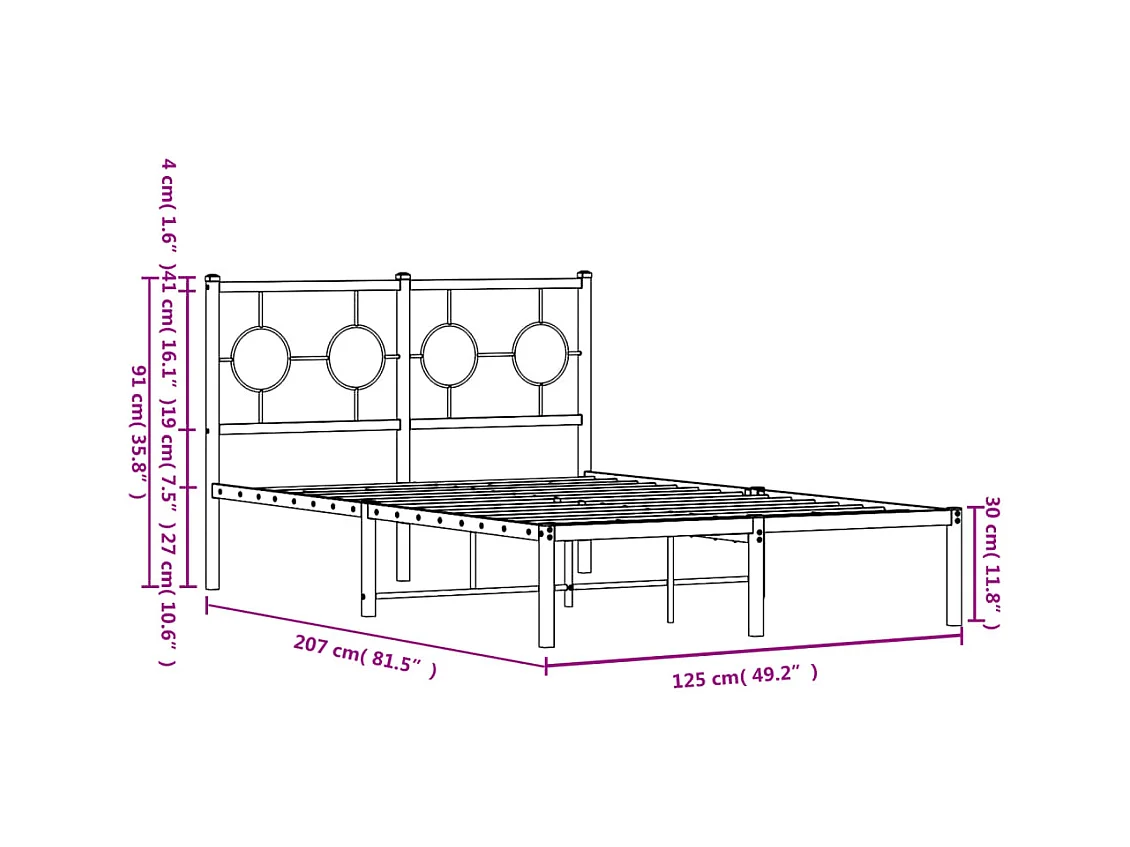 Lit simple | Lit adulte, enfant | Cadre de lit métal avec tête de lit noir 120x200cm