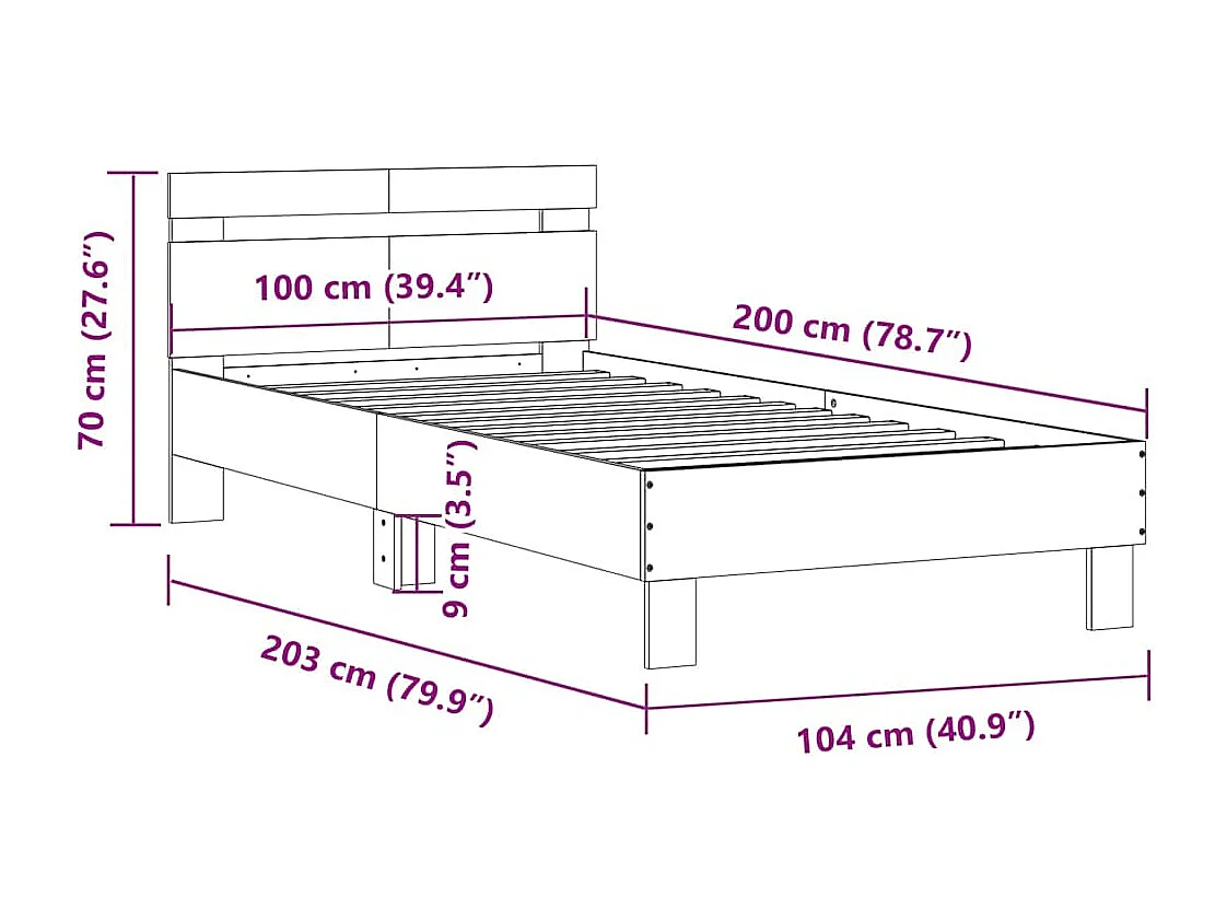 Lit simple | Lit adulte, enfant | Cadre de lit avec tête de lit 100x200 cm