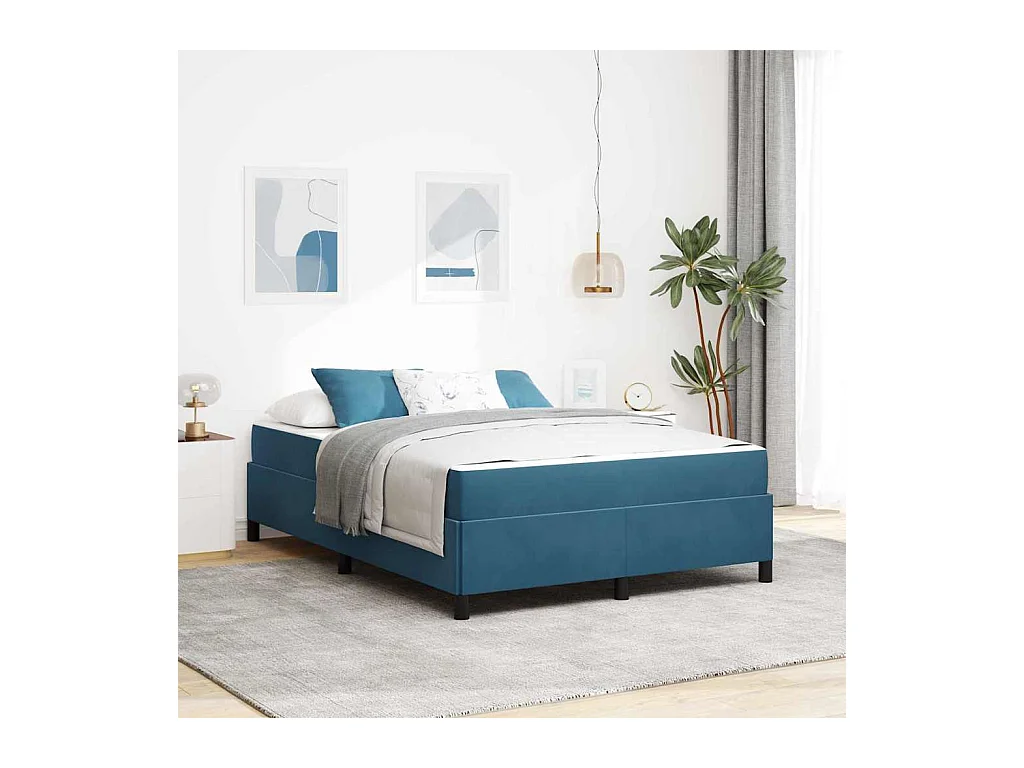 Lit double | Lit adulte | Cadre de lit Bleu foncé et blanc 140x190 cm Velours