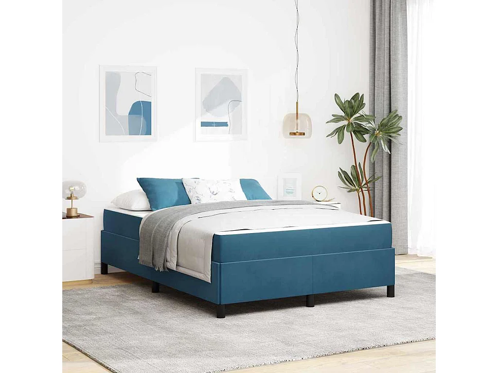 Lit double | Lit adulte | Cadre de lit Bleu foncé et blanc 140x190 cm Velours