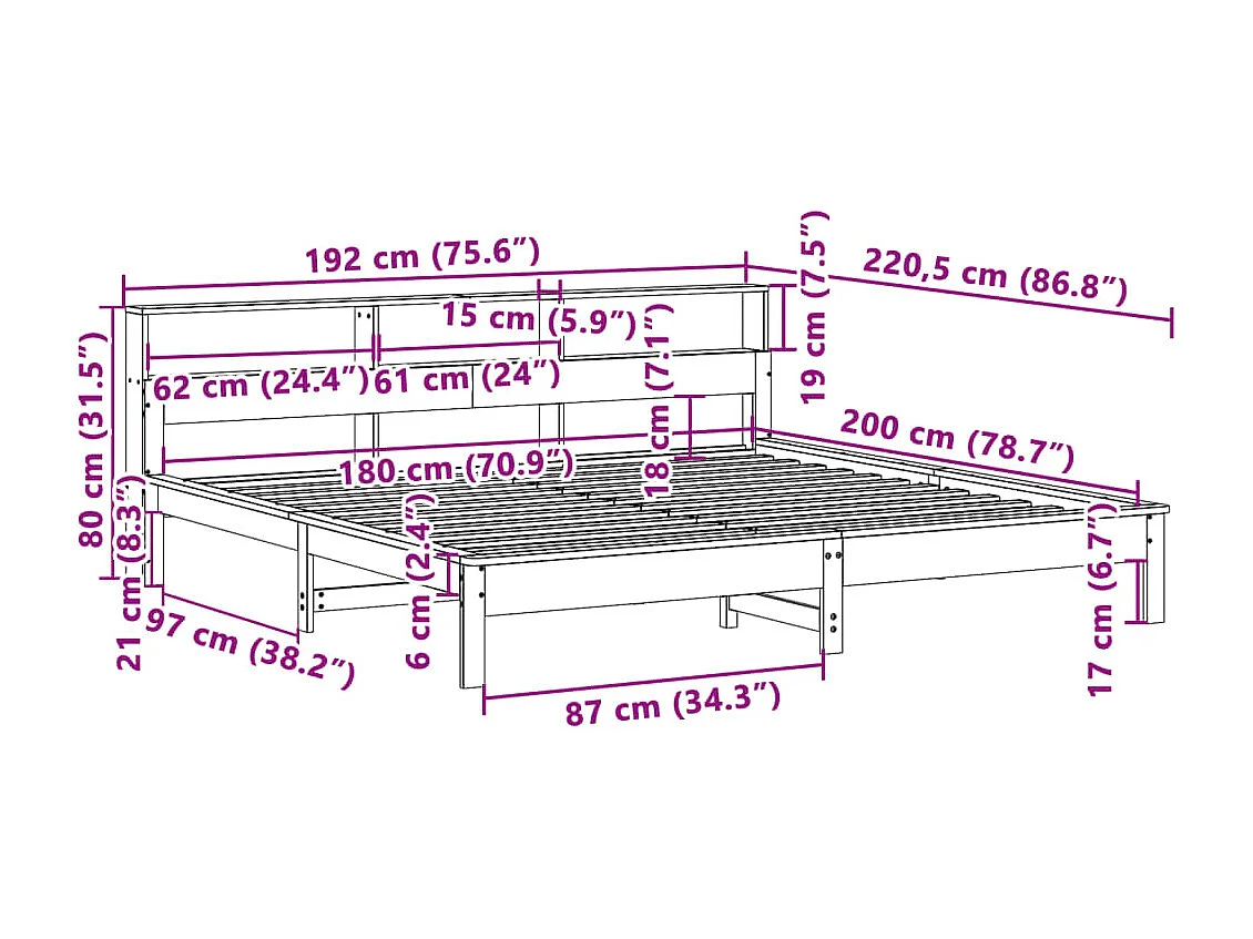 Lit double | Lit adulte | Cadre de lit cire marron 180x200cm bois pin massif