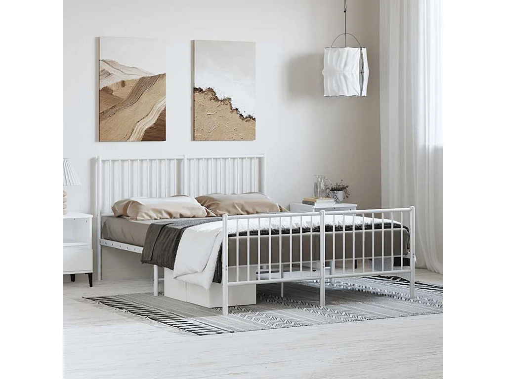 Lit double | Lit adulte | Cadre de lit métal et pied de lit blanc 135x190 cm
