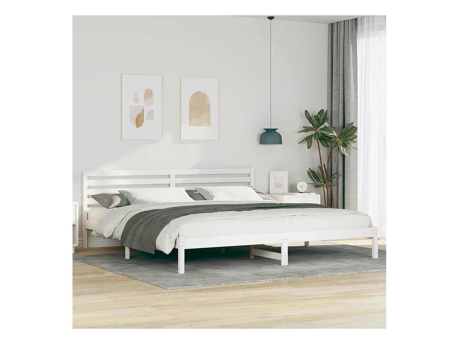 Lit double | Lit adulte | Cadre de lit Blanc 200x220 cm Bois massif en pin