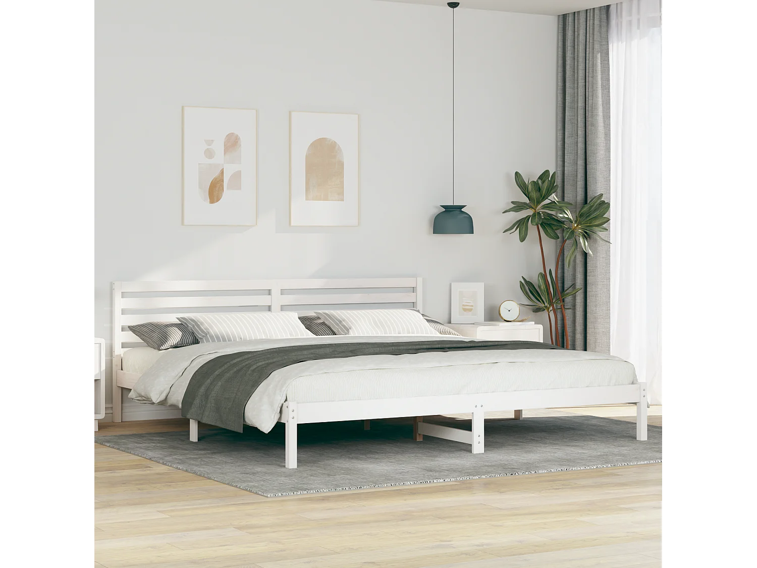 Lit double | Lit adulte | Cadre de lit Blanc 200x220 cm Bois massif en pin